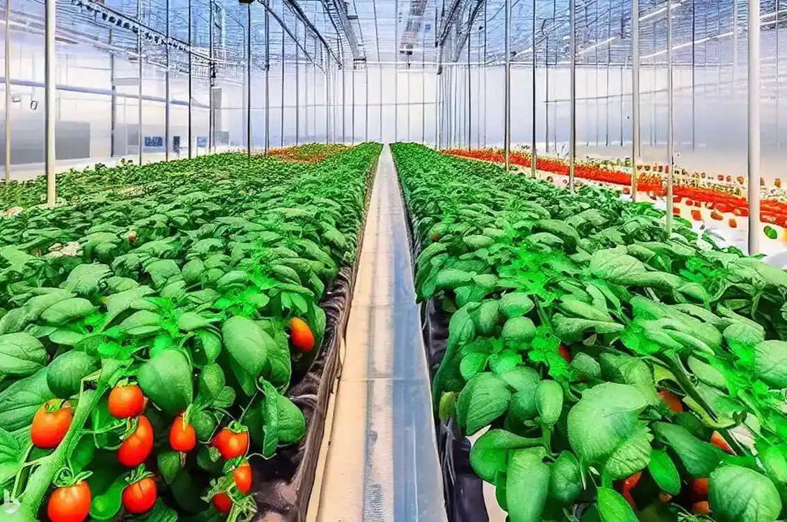 أنظمة الزراعة المائية المتطورة داخل بيوت محمية زراعية مبردة لتوفير المياه