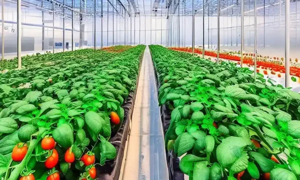 أنظمة الزراعة المائية المتطورة داخل بيوت محمية زراعية مبردة لتوفير المياه